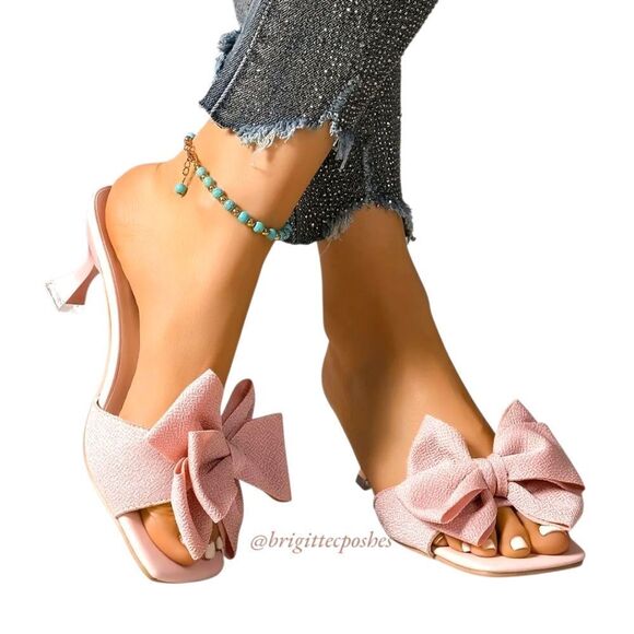 SLIP-ONS Open Toe Pink BLush With Bow Design - Picture 7 of 11